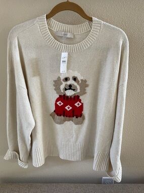 NWT LOFT Cream Cozy Lounge Sweater with Poodle Mix Graphic XL